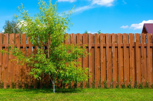 Een houten schutting met lange verticale latten